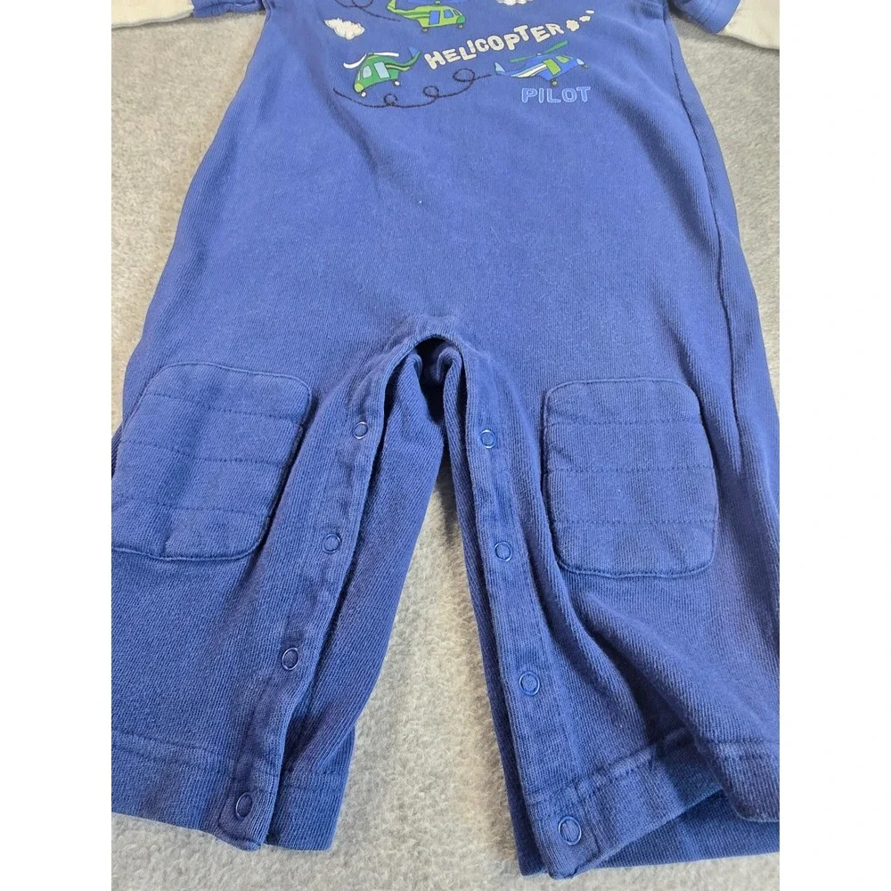 Gymboree Helicopter Romper Y2K 12-18m Blue Pilot Graphic Vintage 2007 Cotton